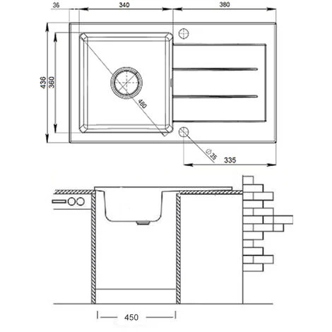 Évier „Vox“ 440x760mm Gris Bergstroem 3 Évier „Vox“ 440x760mm Gris Bergstroem – Image 3