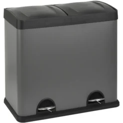 SVITA T2X24 Poubelle En Inox Corbeille à Papier Poubelle De Tri 48L Grise