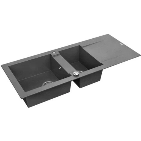 CAREA - Évier Granit BALSA 2 Bacs - Gris Béton 2 CAREA - Évier Granit BALSA 2 Bacs - Gris Béton – Image 2