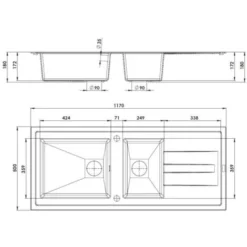 CAREA - Évier Granit ARCOS 2 Bacs - Gris Béton