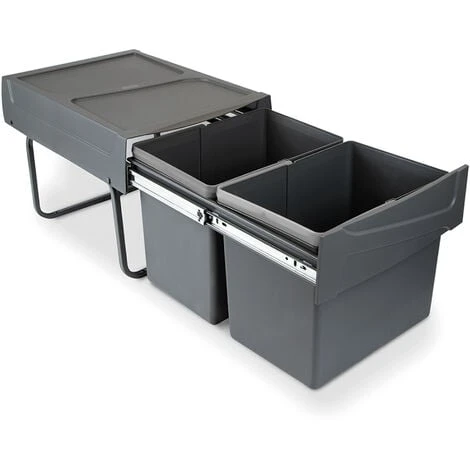 Emuca Poubelles De Recyclage Pour Cuisine, 2x15 L, Fixation Inférieure, Extraction Manuel, Plastique, Gris Anthracite. 1 Emuca Poubelles De Recyclage Pour Cuisine, 2x15 L, Fixation Inférieure, Extraction Manuel, Plastique, Gris Anthracite.