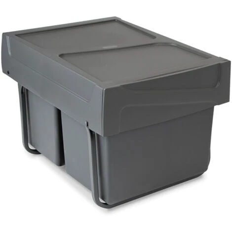 Emuca Poubelles De Recyclage Pour Cuisine, 2x15 L, Fixation Inférieure, Extraction Manuel, Plastique, Gris Anthracite. 2 Emuca Poubelles De Recyclage Pour Cuisine, 2x15 L, Fixation Inférieure, Extraction Manuel, Plastique, Gris Anthracite. – Image 2