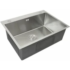 Evier Simple Cuisne Inox Carré Finition Satiné Commercial 1 Cuve Bouchon Avec Filtre Tuyau D'Evacuation