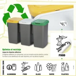 Recyclage Bin 3 Compartiments, 75 Litres, Dimensions: 78.5 (largeur) X 33 (profond) X 47,5 (haut) CMS - Plastique - Multicolore -Promos Gout Cuisine Boutique 55402153 5