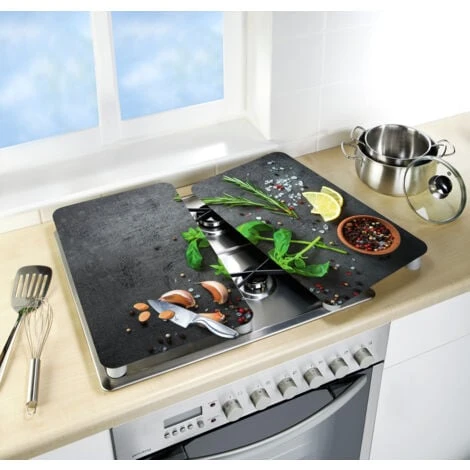 WENKO Protection Plaque De Cuisson Universal Herbes, Couvre Plaque De Cuisson En Verre, Lot De 2, Verre Trempé, 30x52 Cm, Multicolore 2 WENKO Protection Plaque De Cuisson Universal Herbes, Couvre Plaque De Cuisson En Verre, Lot De 2, Verre Trempé, 30x52 Cm, Multicolore – Image 2