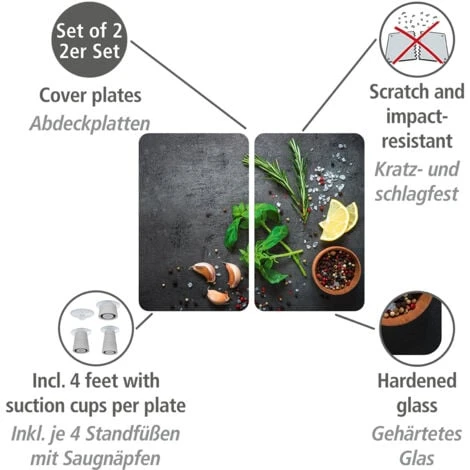 WENKO Protection Plaque De Cuisson Universal Herbes, Couvre Plaque De Cuisson En Verre, Lot De 2, Verre Trempé, 30x52 Cm, Multicolore 4 WENKO Protection Plaque De Cuisson Universal Herbes, Couvre Plaque De Cuisson En Verre, Lot De 2, Verre Trempé, 30x52 Cm, Multicolore – Image 4