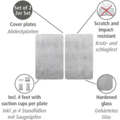 WENKO Protection Plaque De Cuisson Universal Beton, Couvre Plaque De Cuisson En Verre Effet Béton, Lot De 2, Verre Trempé, 30x52 Cm, Multicolore 7 WENKO Protection Plaque De Cuisson Universal Beton, Couvre Plaque De Cuisson En Verre Effet Béton, Lot De 2, Verre Trempé, 30x52 Cm, Multicolore -Promos Gout Cuisine Boutique 55427629 3