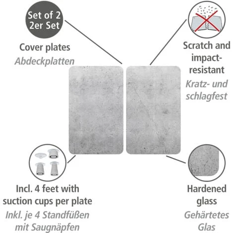 WENKO Protection Plaque De Cuisson Universal Beton, Couvre Plaque De Cuisson En Verre Effet Béton, Lot De 2, Verre Trempé, 30x52 Cm, Multicolore 3 WENKO Protection Plaque De Cuisson Universal Beton, Couvre Plaque De Cuisson En Verre Effet Béton, Lot De 2, Verre Trempé, 30x52 Cm, Multicolore – Image 3