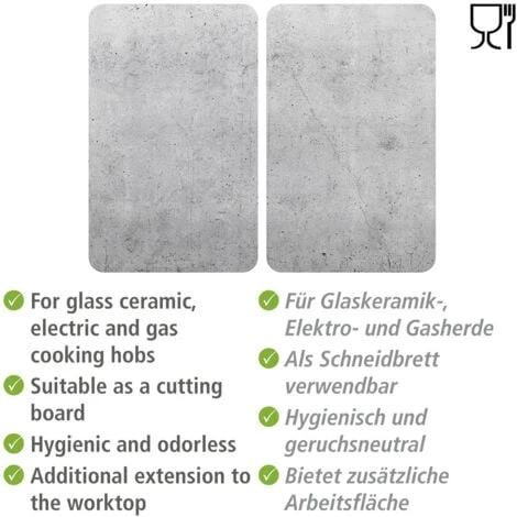 WENKO Protection Plaque De Cuisson Universal Beton, Couvre Plaque De Cuisson En Verre Effet Béton, Lot De 2, Verre Trempé, 30x52 Cm, Multicolore 4 WENKO Protection Plaque De Cuisson Universal Beton, Couvre Plaque De Cuisson En Verre Effet Béton, Lot De 2, Verre Trempé, 30x52 Cm, Multicolore – Image 4
