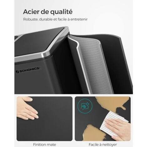 Poubelle Tri Sélectif 3 Bacs, 3 X 18L, Poubelle 3 Compartiments, Couvercle à Fermeture Lente, Avec Seaux Intérieurs Et Poignées, Pour Cuisine, Noir LTB54BK Par SONGMICS 4 Poubelle Tri Sélectif 3 Bacs, 3 X 18L, Poubelle 3 Compartiments, Couvercle à Fermeture Lente, Avec Seaux Intérieurs Et Poignées, Pour Cuisine, Noir LTB54BK Par SONGMICS – Image 4