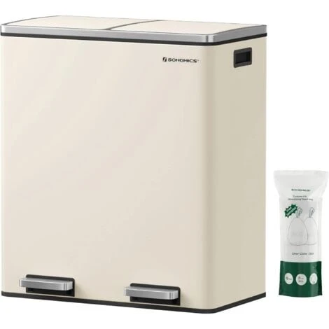 Poubelle à Double Compartiment 2 X 30L, Avec 15 Sacs Poubelles, Pédales En Métal, 2 Seaux En Plastique, Couvercles, Poignées, Fermeture En Douceur, Hermétique, Blanc Cassé LTB060A01 Par SONGMICS 1 Poubelle à Double Compartiment 2 X 30L, Avec 15 Sacs Poubelles, Pédales En Métal, 2 Seaux En Plastique, Couvercles, Poignées, Fermeture En Douceur, Hermétique, Blanc Cassé LTB060A01 Par SONGMICS