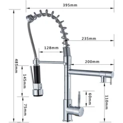 Robinet Mitigeur De Cuisine Robinet D'évier De Cuisine à Ressort Avec Pulvérisateur Mitigeur D'évier Avec Bec Double Monté Sur Le Pont,Chrome GH B -Promos Gout Cuisine Boutique 55764413 3