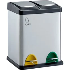 SVITA TC2X8 Poubelle 16 Litres Poubelle De Tri 2x8L En Inox Argenté