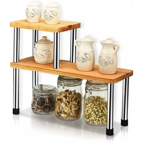 Giantex Etagère à Epices à 2 Niveaux,Porte-Epices En Bambou & Acier INOX, Rangement Epices Cuisine Gain De Place, IdEale Pour Cuisine,Salle De Bain, 45 X 16 X 35 CM 1 Giantex Etagère à Epices à 2 Niveaux,Porte-Epices En Bambou & Acier INOX, Rangement Epices Cuisine Gain De Place, IdEale Pour Cuisine,Salle De Bain, 45 X 16 X 35 CM