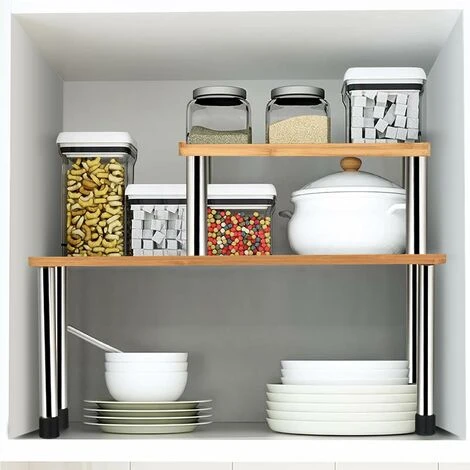 Giantex Etagère à Epices à 2 Niveaux,Porte-Epices En Bambou & Acier INOX, Rangement Epices Cuisine Gain De Place, IdEale Pour Cuisine,Salle De Bain, 45 X 16 X 35 CM 3 Giantex Etagère à Epices à 2 Niveaux,Porte-Epices En Bambou & Acier INOX, Rangement Epices Cuisine Gain De Place, IdEale Pour Cuisine,Salle De Bain, 45 X 16 X 35 CM – Image 3