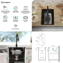 Evier Cuisine En Granit Blanc, 40 X 50 Cm, Lavabo 1 Bac + Siphon Classique, Évier à Encastrer Riga 40 XL De Primagran -Promos Gout Cuisine Boutique 57176490 5