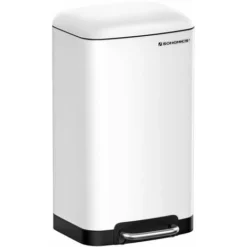 Songmics 30L Poubelle De Cuisine En Acier Inoxydable à Pédale Blanc LTB01W
