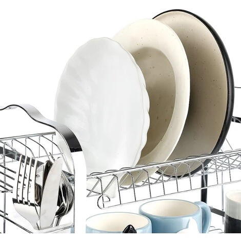 Égouttoir à Vaisselle Rack 3 Niveaux Cuisine Couverts Tasse Assiettes Support évier égouttoir Plateau Ovale Tube-trois Assiettes-tasse D'eau-assiette Blanc 3 Égouttoir à Vaisselle Rack 3 Niveaux Cuisine Couverts Tasse Assiettes Support évier égouttoir Plateau Ovale Tube-trois Assiettes-tasse D'eau-assiette Blanc – Image 3