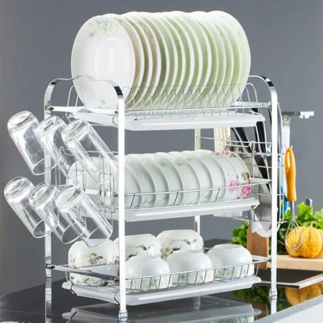 Égouttoir à Vaisselle Rack 3 Niveaux Cuisine Couverts Tasse Assiettes Support évier égouttoir Plateau Ovale Tube-trois Assiettes-tasse D'eau-assiette Blanc 4 Égouttoir à Vaisselle Rack 3 Niveaux Cuisine Couverts Tasse Assiettes Support évier égouttoir Plateau Ovale Tube-trois Assiettes-tasse D'eau-assiette Blanc – Image 4