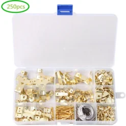 Crochet Pour Cadre Photo, 250 Pièces Kit De Suspension De Tableaux, Avec Vis, Clous, Anneau En D Et œil à Vis, Cintres En Dent De Scie, Câble D'acier, Crochets Pour Cadre Photo