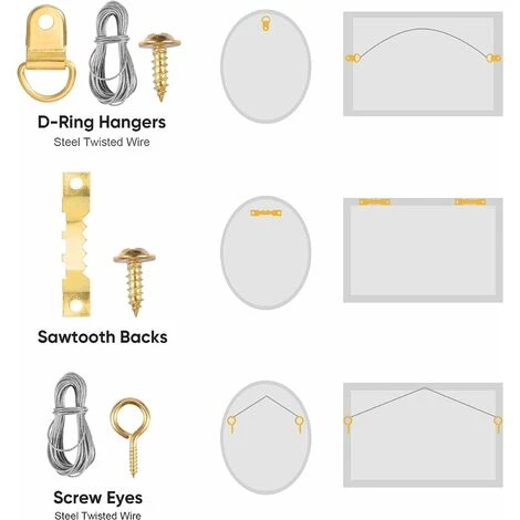 Crochet Pour Cadre Photo, 250 Pièces Kit De Suspension De Tableaux, Avec Vis, Clous, Anneau En D Et œil à Vis, Cintres En Dent De Scie, Câble D'acier, Crochets Pour Cadre Photo 3 Crochet Pour Cadre Photo, 250 Pièces Kit De Suspension De Tableaux, Avec Vis, Clous, Anneau En D Et œil à Vis, Cintres En Dent De Scie, Câble D'acier, Crochets Pour Cadre Photo – Image 3