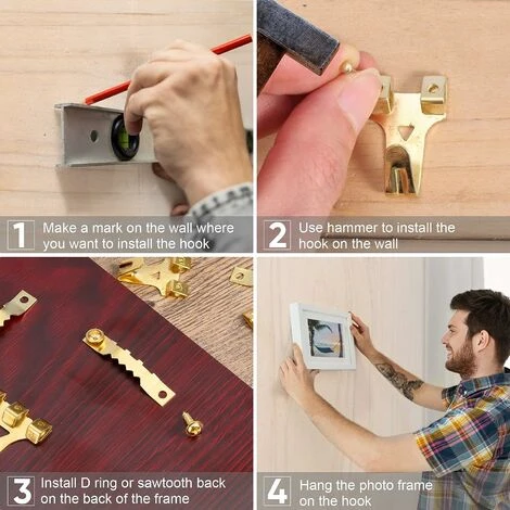 Crochet Pour Cadre Photo, 250 Pièces Kit De Suspension De Tableaux, Avec Vis, Clous, Anneau En D Et œil à Vis, Cintres En Dent De Scie, Câble D'acier, Crochets Pour Cadre Photo 4 Crochet Pour Cadre Photo, 250 Pièces Kit De Suspension De Tableaux, Avec Vis, Clous, Anneau En D Et œil à Vis, Cintres En Dent De Scie, Câble D'acier, Crochets Pour Cadre Photo – Image 4