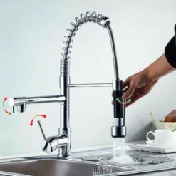 Robinet De Cuisine Mitigeur Avec Douchette Extractible Bec Pivotant 360 °