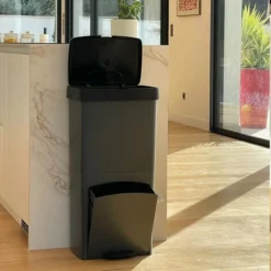 Poubelle De Cuisine Tri Sélectif Verticale 70 Litres PICEA Gris Double Compartiment -Promos Gout Cuisine Boutique 58282797 4