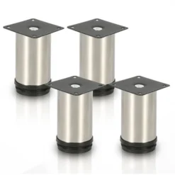 SWANEW Lot De 4 Pieds De Meuble, Pied De Table, Meuble, Inox, Hauteur : 50 Mm Diamètre : 40 Mm Réglage En Hauteur : + 15 Mm