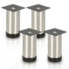 SWANEW Lot De 4 Pieds De Meuble, Pied De Table, Meuble, Inox, Hauteur : 60 Mm Diamètre : 40 Mm Réglage En Hauteur : + 15 Mm