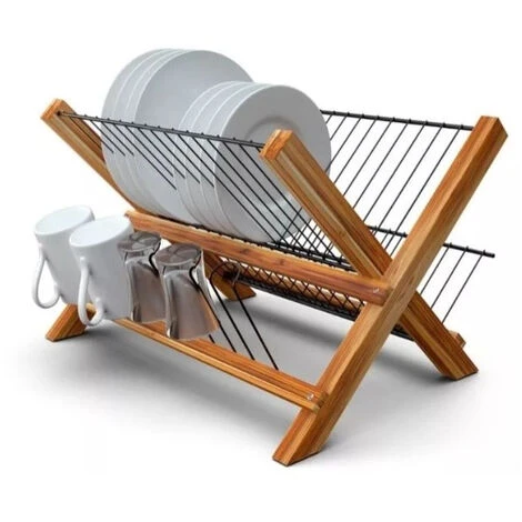 Égouttoir à Vaisselle Bambou Métalpliable Ustensile De Cuisine Accessoire Déco 25 X 36 X 28 Cm, Natu 2 Égouttoir à Vaisselle Bambou Métalpliable Ustensile De Cuisine Accessoire Déco 25 X 36 X 28 Cm, Natu – Image 2