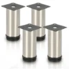 SWANEW Lot De 4 Pieds De Meuble, Pied De Table, Meuble, Inox, Hauteur : 100 Mm Diamètre : 40 Mm Réglage En Hauteur : + 15 Mm