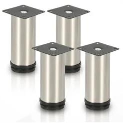 SWANEW Lot De 4 Pieds De Meuble, Pied De Table, Meuble, Inox, Hauteur : 100 Mm Diamètre : 40 Mm Réglage En Hauteur : + 15 Mm