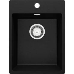 Evier Cuisine En Granit Noir Metallic, 40 X 50 Cm, Lavabo 1 Bac + Siphon Classique, Évier à Encastrer Riga 40 XL De Primagran