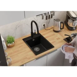 Evier Cuisine En Granit Noir Metallic, 40 X 50 Cm, Lavabo 1 Bac + Siphon Classique, Évier à Encastrer Riga 40 XL De Primagran -Promos Gout Cuisine Boutique 59085190 3