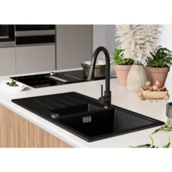 Evier Cuisine En Granit Noir Metallic, 90 X 50 Cm, Lavabo 1,5 Bac + Siphon Classique, Évier à Encastrer De Primagran 7 Evier Cuisine En Granit Noir Metallic, 90 X 50 Cm, Lavabo 1,5 Bac + Siphon Classique, Évier à Encastrer De Primagran -Promos Gout Cuisine Boutique 59085205 3