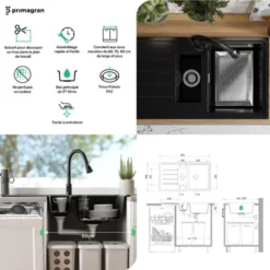 Evier Cuisine En Granit Noir Metallic, 90 X 50 Cm, Lavabo 1,5 Bac + Siphon Classique, Évier à Encastrer De Primagran 9 Evier Cuisine En Granit Noir Metallic, 90 X 50 Cm, Lavabo 1,5 Bac + Siphon Classique, Évier à Encastrer De Primagran -Promos Gout Cuisine Boutique 59085205 5