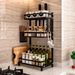 Hofuton Étagère à épices Pour Comptoir, 3 Niveaux, Grande étagère à Assaisonnement Noire Avec 3 Crochets Pour Armoire De Rangement, épices De Cuisine, étagère, Noir -Promos Gout Cuisine Boutique 59207492 4