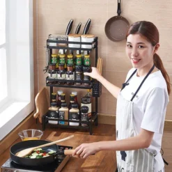 Hofuton Étagère à épices Pour Comptoir, 3 Niveaux, Grande étagère à Assaisonnement Noire Avec 3 Crochets Pour Armoire De Rangement, épices De Cuisine, étagère, Noir -Promos Gout Cuisine Boutique 59207492 5