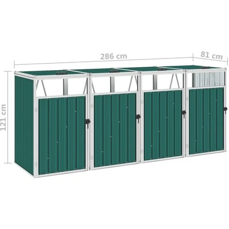 Nova Couvercle De Bac à Déchets Quadruples 286x81x121 Cm En Acier Diverses Couleurs Couleur : Vert 5 Nova Couvercle De Bac à Déchets Quadruples 286x81x121 Cm En Acier Diverses Couleurs Couleur : Vert – Image 5