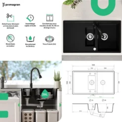 Evier Cuisine En Granit Noir Metallic, 90 X 50 Cm, Lavabo 1,5 Bac + Siphon Classique, Évier à Encastrer Ibiza 900 Duo De Primagran 7 Evier Cuisine En Granit Noir Metallic, 90 X 50 Cm, Lavabo 1,5 Bac + Siphon Classique, Évier à Encastrer Ibiza 900 Duo De Primagran -Promos Gout Cuisine Boutique 60907451 3