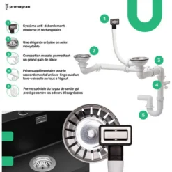 Evier Cuisine En Granit Noir Metallic, 90 X 50 Cm, Lavabo 1,5 Bac + Siphon Classique, Évier à Encastrer Ibiza 900 Duo De Primagran 8 Evier Cuisine En Granit Noir Metallic, 90 X 50 Cm, Lavabo 1,5 Bac + Siphon Classique, Évier à Encastrer Ibiza 900 Duo De Primagran -Promos Gout Cuisine Boutique 60907451 4