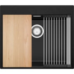 Evier Cuisine En Granit Noir, 59 X 50 Cm, Lavabo 1 Bac + Siphon Classique, Évier à Encastrer Oslo 60 XL De Primagran