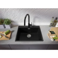 Evier Cuisine En Granit Noir, 59 X 50 Cm, Lavabo 1 Bac + Siphon Classique, Évier à Encastrer Oslo 60 XL De Primagran -Promos Gout Cuisine Boutique 60907590 3