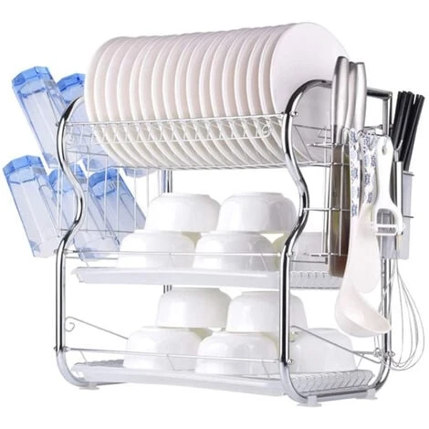 3 Étages Égouttoir A Vaisselle Avec Plateau Inox Étagère à Vaisselle Egouttoir à Couverts Panier à Vaisselle Rangement Cuisine 3 3 Étages Égouttoir A Vaisselle Avec Plateau Inox Étagère à Vaisselle Egouttoir à Couverts Panier à Vaisselle Rangement Cuisine – Image 3