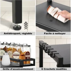 KotiCidsin Support De Four à Micro-Ondes,tablette Extensible Et Réglable En Hauteur,Livré Avec 6 Crochets Et 1 étagère à épices,Noir -Promos Gout Cuisine Boutique 63688757 3