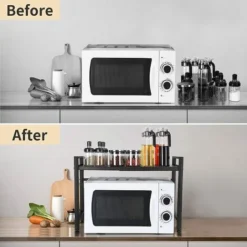 KotiCidsin Support De Four à Micro-Ondes,tablette Extensible Et Réglable En Hauteur,Livré Avec 6 Crochets Et 1 étagère à épices,Noir -Promos Gout Cuisine Boutique 63688757 4