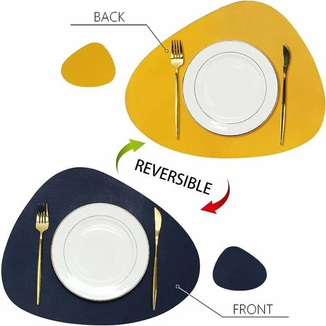 Sets De Napperons Et Sous-Verres 4, Napperon En Cuir PU Antidérapant Essuyable Imperméable Pour Cuisine Intérieure Table à Manger Restaurant (Bleu Foncé/Jaune) 2 Sets De Napperons Et Sous-Verres 4, Napperon En Cuir PU Antidérapant Essuyable Imperméable Pour Cuisine Intérieure Table à Manger Restaurant (Bleu Foncé/Jaune) – Image 2