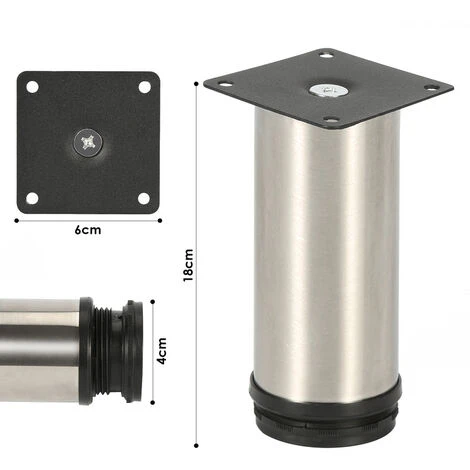 SWANEW 4x Pieds De Meuble Pieds De Meuble Pied En Acier Inoxydable Diamètre 40 Mm Hauteur 180mm Noir Réglable En Hauteur 2 SWANEW 4x Pieds De Meuble Pieds De Meuble Pied En Acier Inoxydable Diamètre 40 Mm Hauteur 180mm Noir Réglable En Hauteur – Image 2