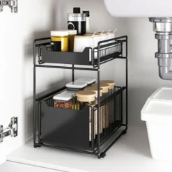 BATHRINS®Panier De Rangement Coulissant à 2 Niveaux Tiroir Organisateur En Métal Porte-épices Panier Coulissant Sous évier Etagère De Rangement Pour Comptoir De Cuisine, Garde-manger, Maison, Bureau N 7 BATHRINS®Panier De Rangement Coulissant à 2 Niveaux Tiroir Organisateur En Métal Porte-épices Panier Coulissant Sous évier Etagère De Rangement Pour Comptoir De Cuisine, Garde-manger, Maison, Bureau N -Promos Gout Cuisine Boutique 63859903 3